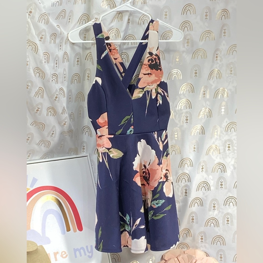 Charlotte Russe Navy and Pink Floral Mini Dress